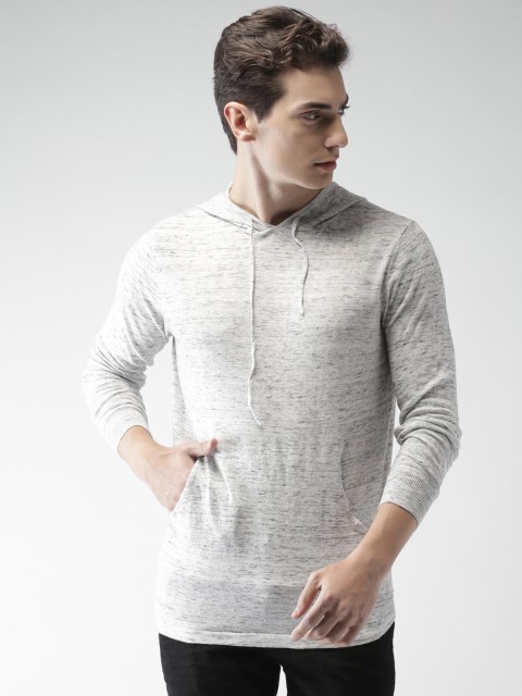 

FOREVER 21 Men Grey Melange Solid Hood T-shirt