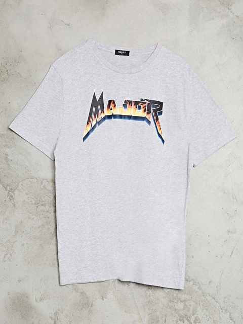 

FOREVER 21 Men Grey Melange Printed Round Neck T-shirt