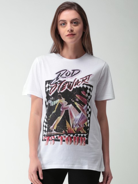 

FOREVER 21 Women White Printed Round Neck T-shirt