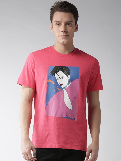 

FOREVER 21 Men Pink Printed Round Neck T-shirt