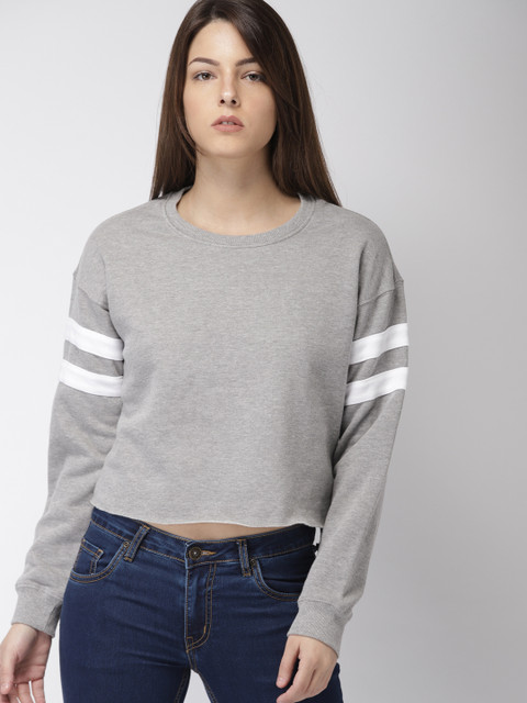 

FOREVER 21 Women Grey Melange Solid Sweatshirt