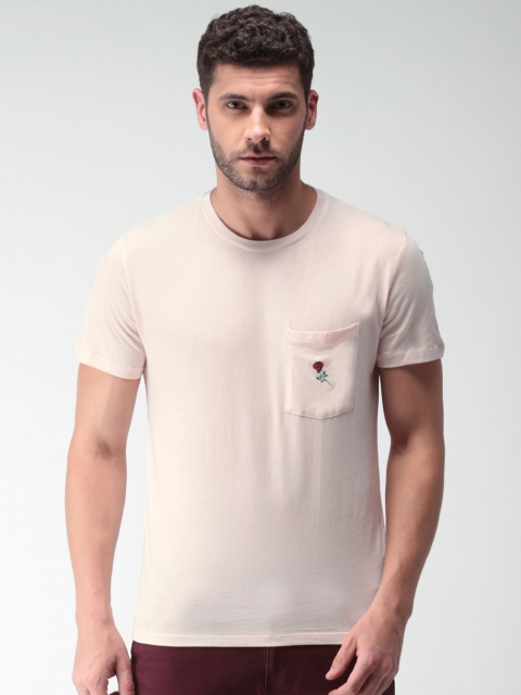 

FOREVER 21 Men Pink Solid Round Neck T-shirt