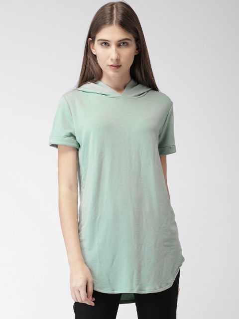 

FOREVER 21 Women Green Solid Hooded T-shirt