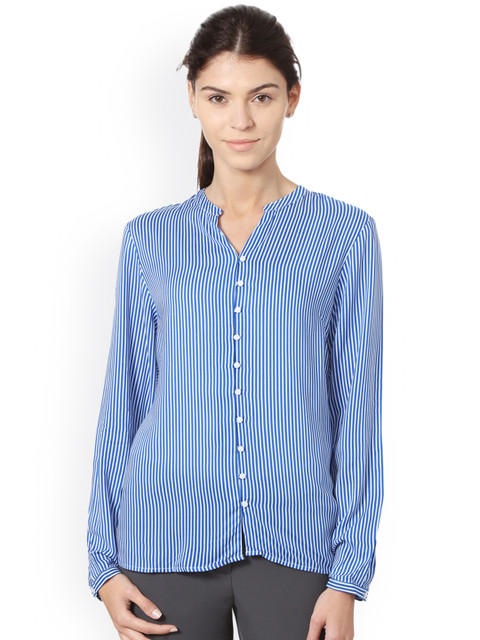 

Allen Solly Woman Women Blue & White Regular Fit Striped Casual Shirt