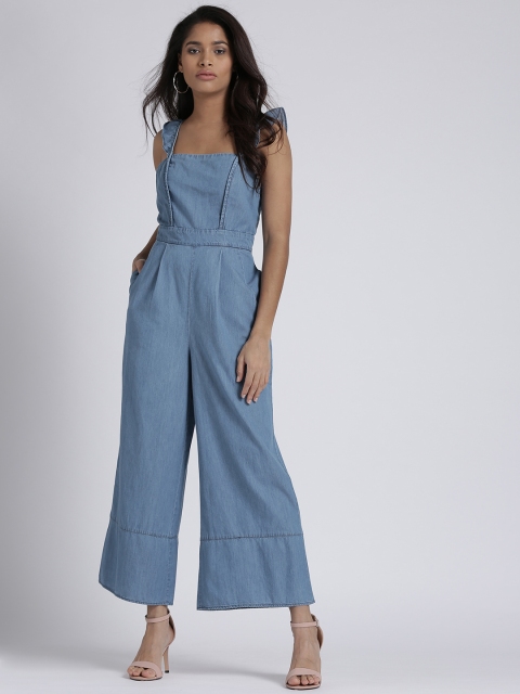 

Chemistry Blue Solid Chambray Basic Jumpsuit