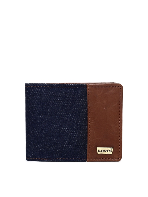 

Levis Men Navy Blue & Brown Colourblocked Leather Two Fold Wallet