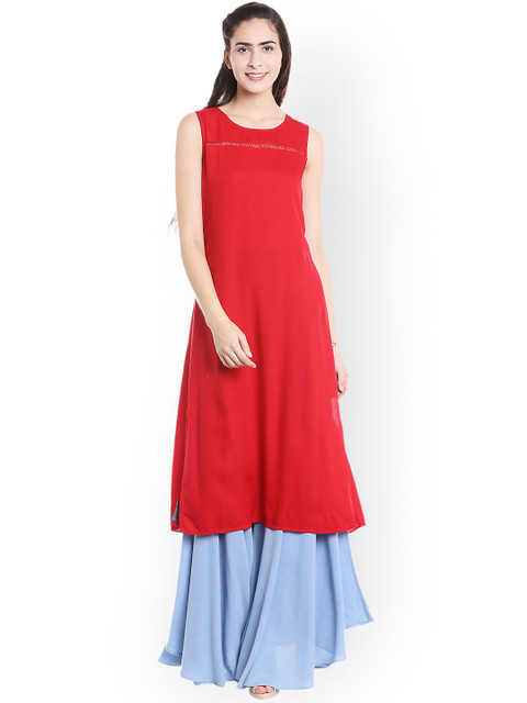 

Fusion Beats Women Red Solid A-Line Kurta