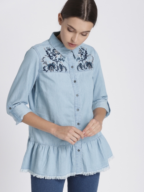

Chemistry Women Blue Solid Shirt Style Top