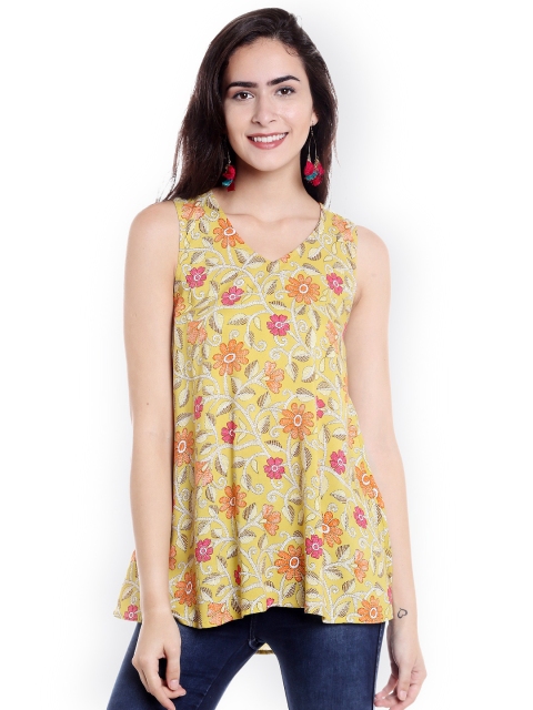 

Fusion Beats Women Yellow & Orange Printed A-Line Top