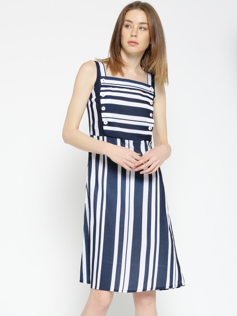 

Noi Women Navy Blue & White Striped A-Line Dress