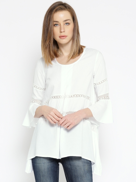 

Noi White Solid Tunic with Lace Detail