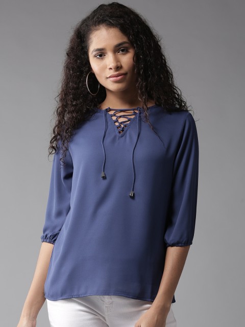 

HERE&NOW Women Blue Solid Top