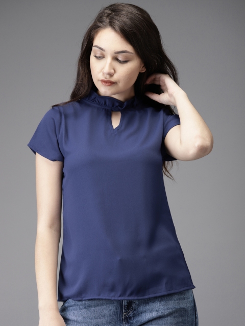 

HERE&NOW Women Navy Blue Solid Top