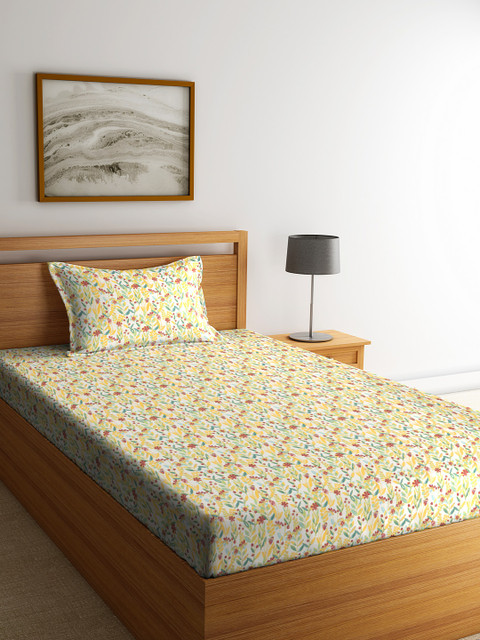 

CORE Designed by SPACES White & Yellow 144 TC 1 Single Bedsheet with 1 Pillow Cover