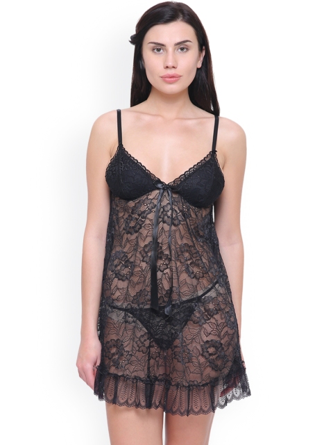 

FashionRack Black Self Design Baby Doll 1133Black