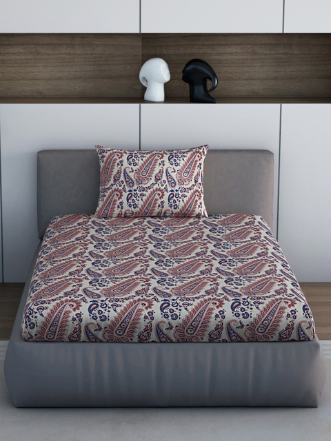 

CORE Designed by SPACES White & Navy 144 TC Cotton 1 Single Bedsheet with 1 Pillow Cover