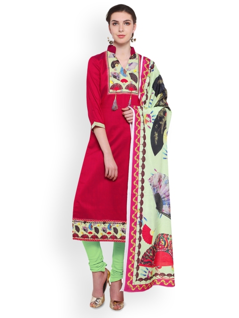

Saree mall Magenta & Green Silk Blend Unstitched Dress Material