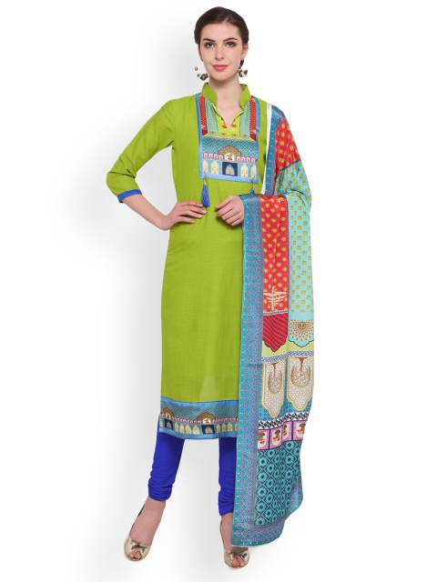 

Saree mall Green & Blue Cotton Blend Unstitched Dress Material