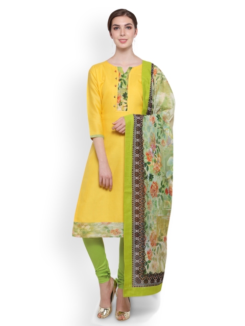 

Saree mall Yellow & Green Cotton Blend Unstitched Dress Material