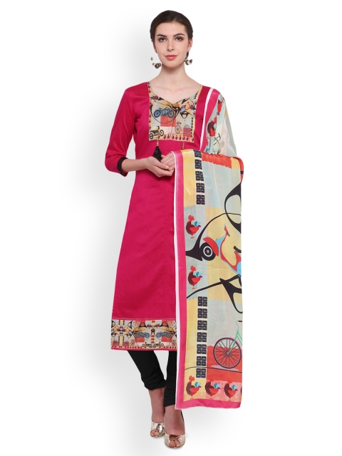 

Saree mall Pink & Black Cotton Blend Unstitched Dress Material