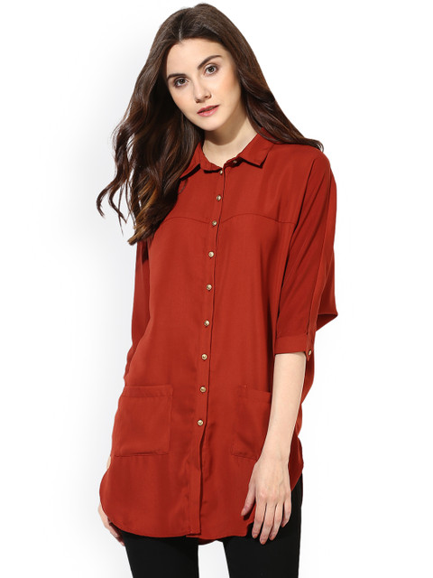 

Kazo Women Rust Classic Regular Fit Solid Casual Shirt
