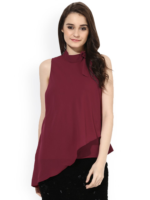 

Kazo Women Red Solid High-Low Top