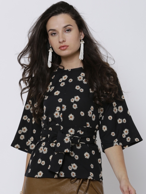 

Tokyo Talkies Women Black Floral Printed Top