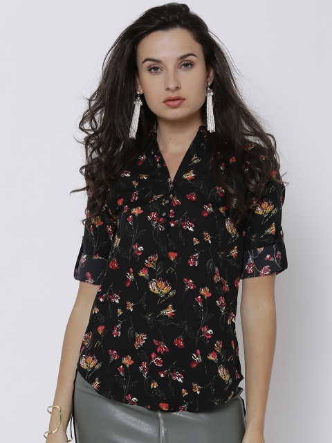 

Tokyo Talkies Women Black Floral Printed Shirt Style Top