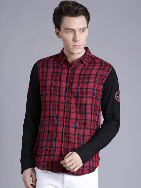 

Kook N Keech Marvel Men Red & Black Regular Fit Checked Casual Shirt
