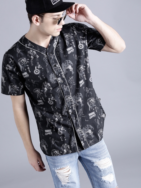 

Kook N Keech Marvel Men Charcoal Grey Printed Casual Shirt