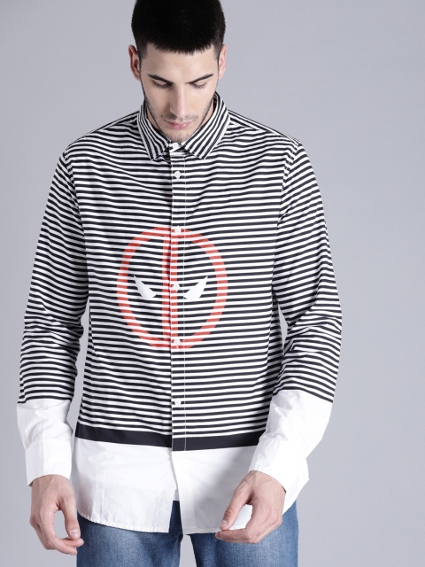 

Kook N Keech Marvel Men White & Black Striped Casual Shirt