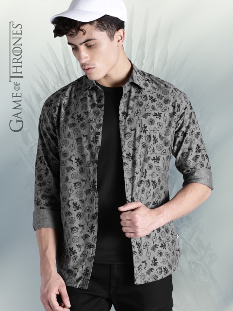 

Game of Thrones by Kook N Keech Men Grey & Black Regular Fit Printed Casual Shirt