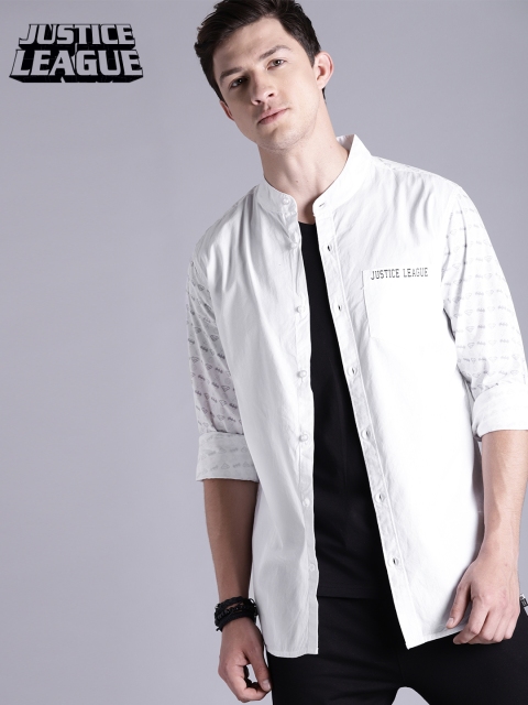 

Justice League Men White Regular Fit Solid Casual Shirt