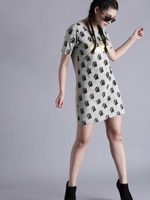 

Kook N Keech Star Wars Women Grey Melange Printed A-Line Dress