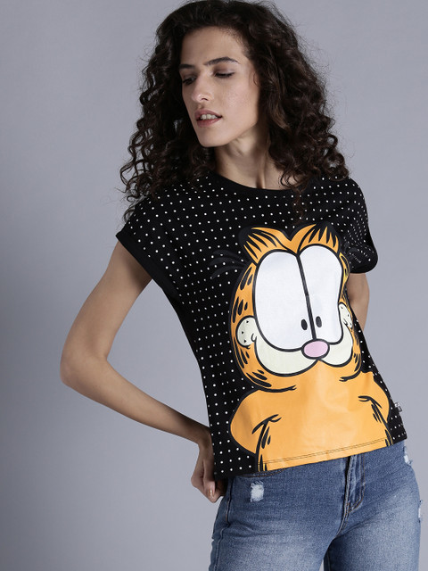 

Kook N Keech Garfield Women Black Printed Round Neck T-shirt