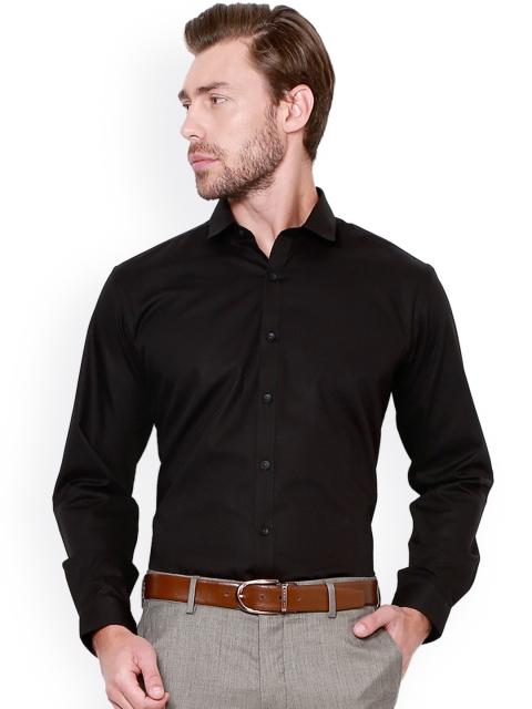 

V Dot Men Black Slim Fit Self Design Formal Shirt