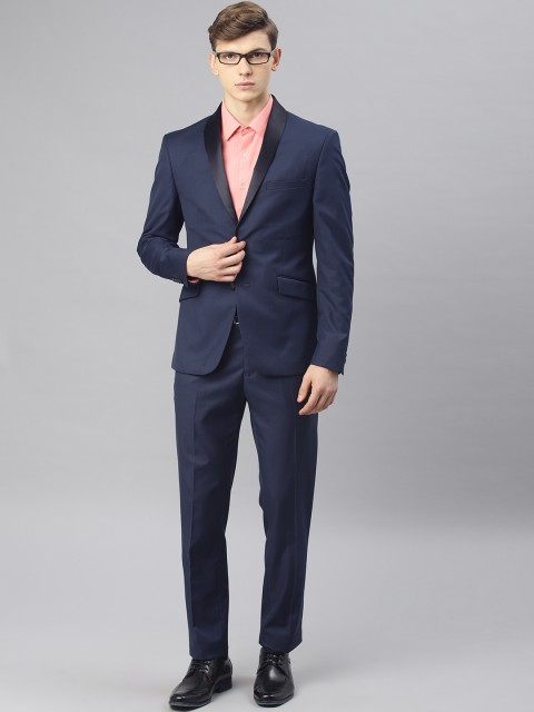 

V Dot Men Navy Blue Solid Skinny Fit Single-Breasted Formal Suit