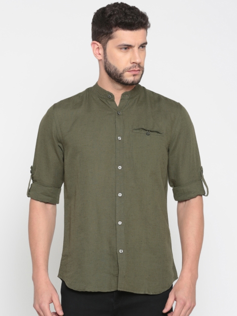 

Jack & Jones Men Olive Green Slim Fit Solid Casual Shirt