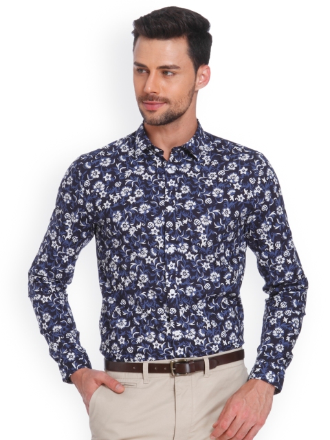 

Jack & Jones Men Navy Blue & White Slim Fit Printed Party Shirt
