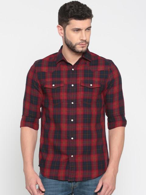 

Jack & Jones Men Red & Black Slim Fit Checked Casual Shirt