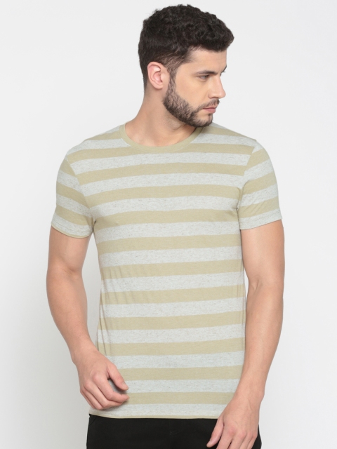 

Jack & Jones Men Beige Slim Fit Striped Round Neck T-shirt