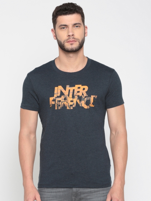 

Jack & Jones Men Navy Blue Slim Fit Printed Round Neck T-shirt
