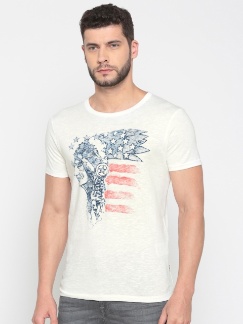 

Jack Jones Men White Printed Round Neck Pure Cotton T-shirt