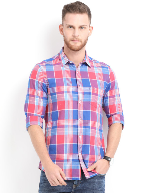 

Crocodile Men Red & Blue Slim Fit Checked Casual Shirt