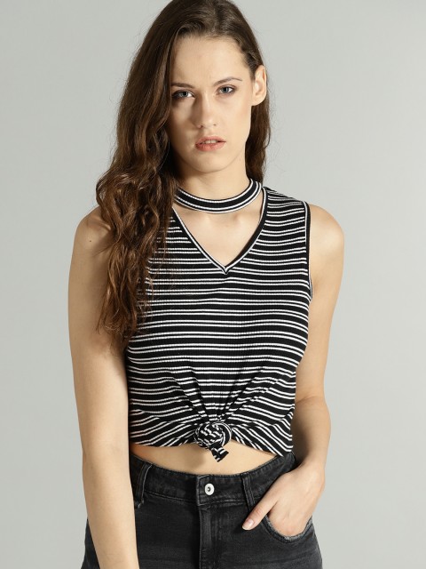 

Roadster Women Black & White Striped Top
