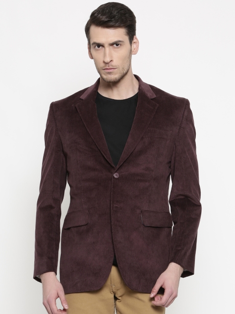 

ColorPlus Burgundy Corduroy Custom Slim Fit Single-Breasted Casual Blazer