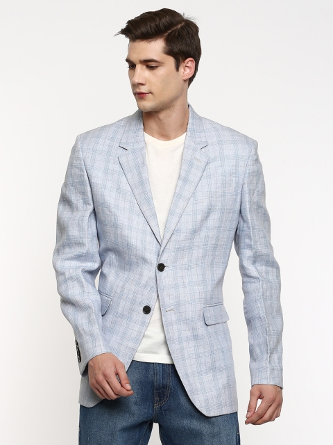 

ColorPlus Blue Checked Single-Breasted Custom Tailored Fit Linen Smart Casual Blazer