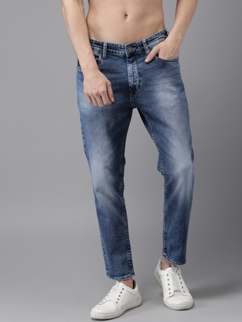 

HERE&NOW Men Blue Tapered Fit Mid-Rise Clean Look Cropped Stretchable Jeans