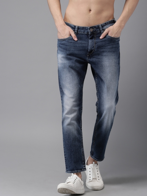 

HERE&NOW Men Blue Tapered Fit Mid-Rise Clean Look Cropped Stretchable Jeans
