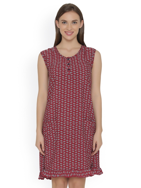 

Clovia Maroon & White Printed Nightdress NS0982P09S